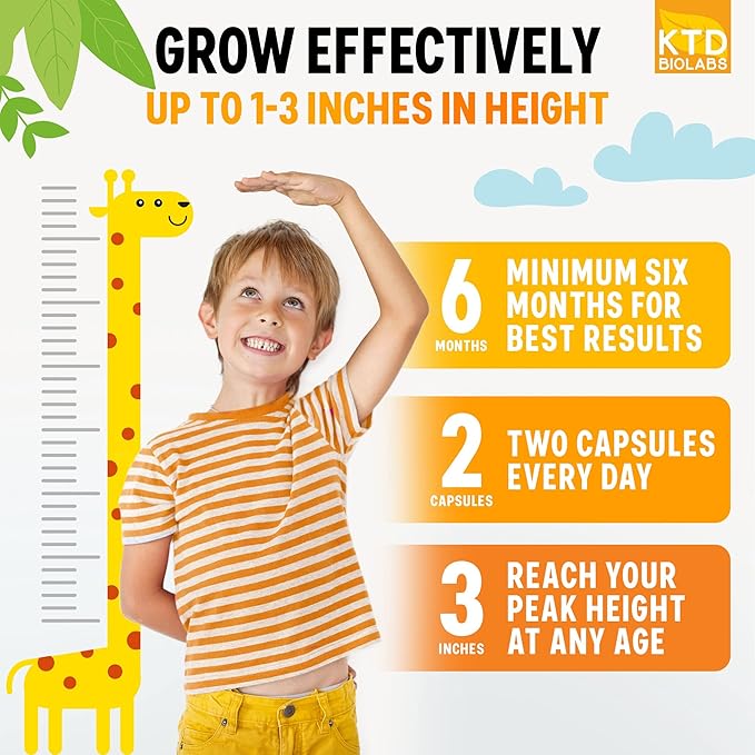 Picture of KTD Height Growth Maximizer - Made in USA - Natural Height Increase Booster & Teen Vitamins - Pills to Grow Taller at Any Age - Bone Growth Supplement for Adults & Kids