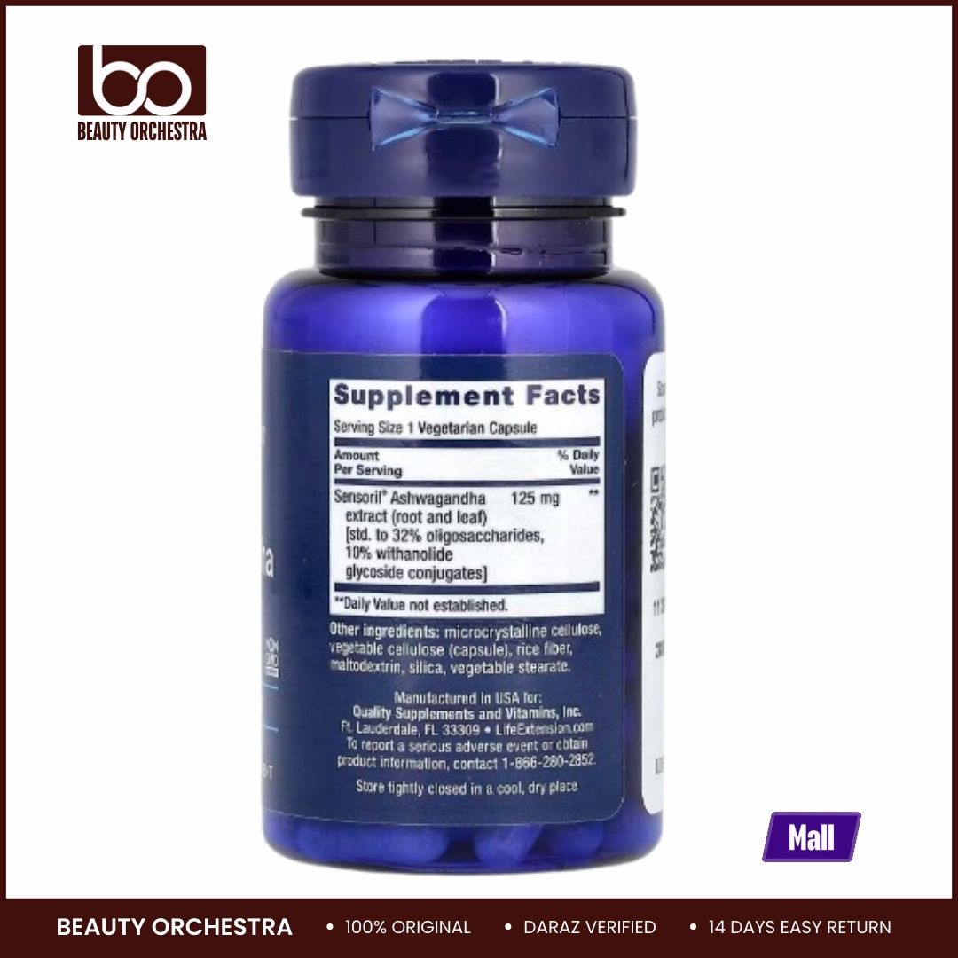 Picture of Life Extension, Optimized Ashwagandha, 125 mg, 60 Vegetarian Capsules