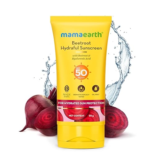 Picture of Mamaearth Beetroot Hydraful Sunscreen With Hyaluronic Acid - 50 g |SPF 50 & PA++++ | UVA & B Protection | Hydrates Skin | For Oily Combination & Dry Skin