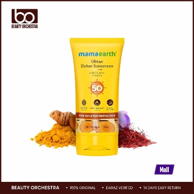 Picture of Mamaearth Ubtan Detan Sunscreen with Turmeric & Saffron SPF 50 & PA++++ for UVA/B Protection Tan Protection Brightens Skin 50 g