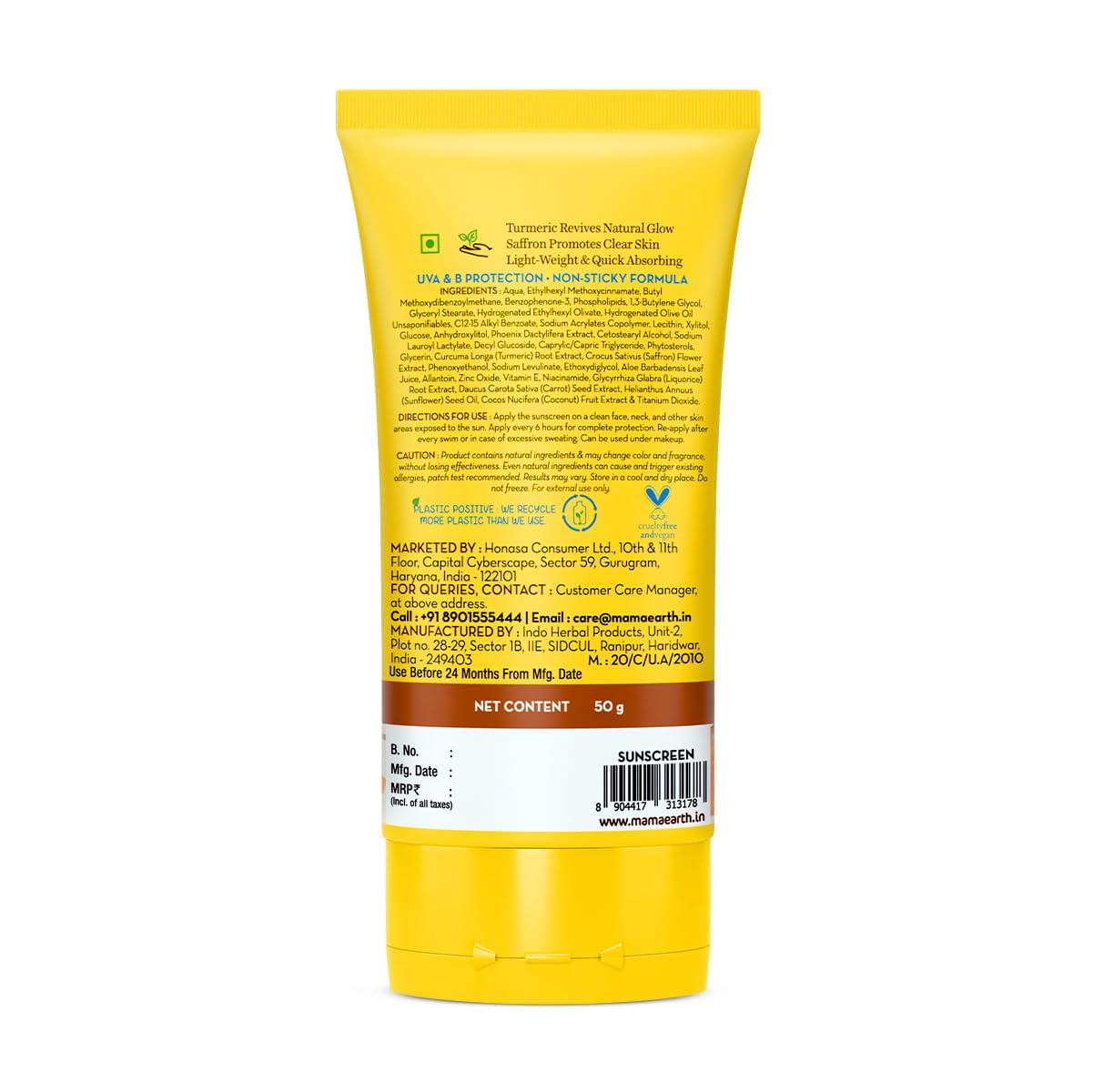Picture of Mamaearth Ubtan Detan Sunscreen with Turmeric & Saffron SPF 50 & PA++++ for UVA/B Protection Tan Protection Brightens Skin 50 g