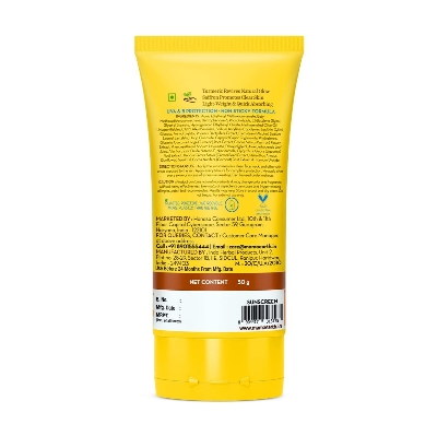 Picture of Mamaearth Ubtan Detan Sunscreen with Turmeric & Saffron SPF 50 & PA++++ for UVA/B Protection Tan Protection Brightens Skin 50 g