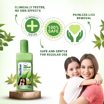 Picture of Mediker Anti Lice Treatment Shampoo with Neem & Coconut for Lice & Eggs | Relieves Itching From Lice Bite & Prevents Re-infestation | Painless Lice Removal | Safe For Children | 50 ml