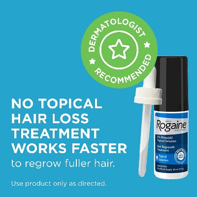 Picture of Men's Rogaine Extra Strength 5% Minoxidil Topical Solution for Thin Hair Loss Treatment to Regrow Fuller Thicker Hair 1 Month Supply