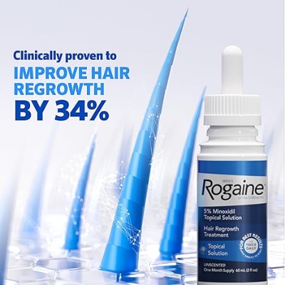 Picture of Men's Rogaine Extra Strength 5% Minoxidil Topical Solution for Thin Hair Loss Treatment to Regrow Fuller Thicker Hair 1 Month Supply