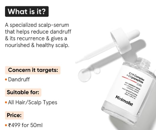 Picture of Minimalist Anti-Dandruff Hair Serum for Scalp Pre Shampoo Treatment with CPH Complex & Oligopeptide 0.8% 50ml