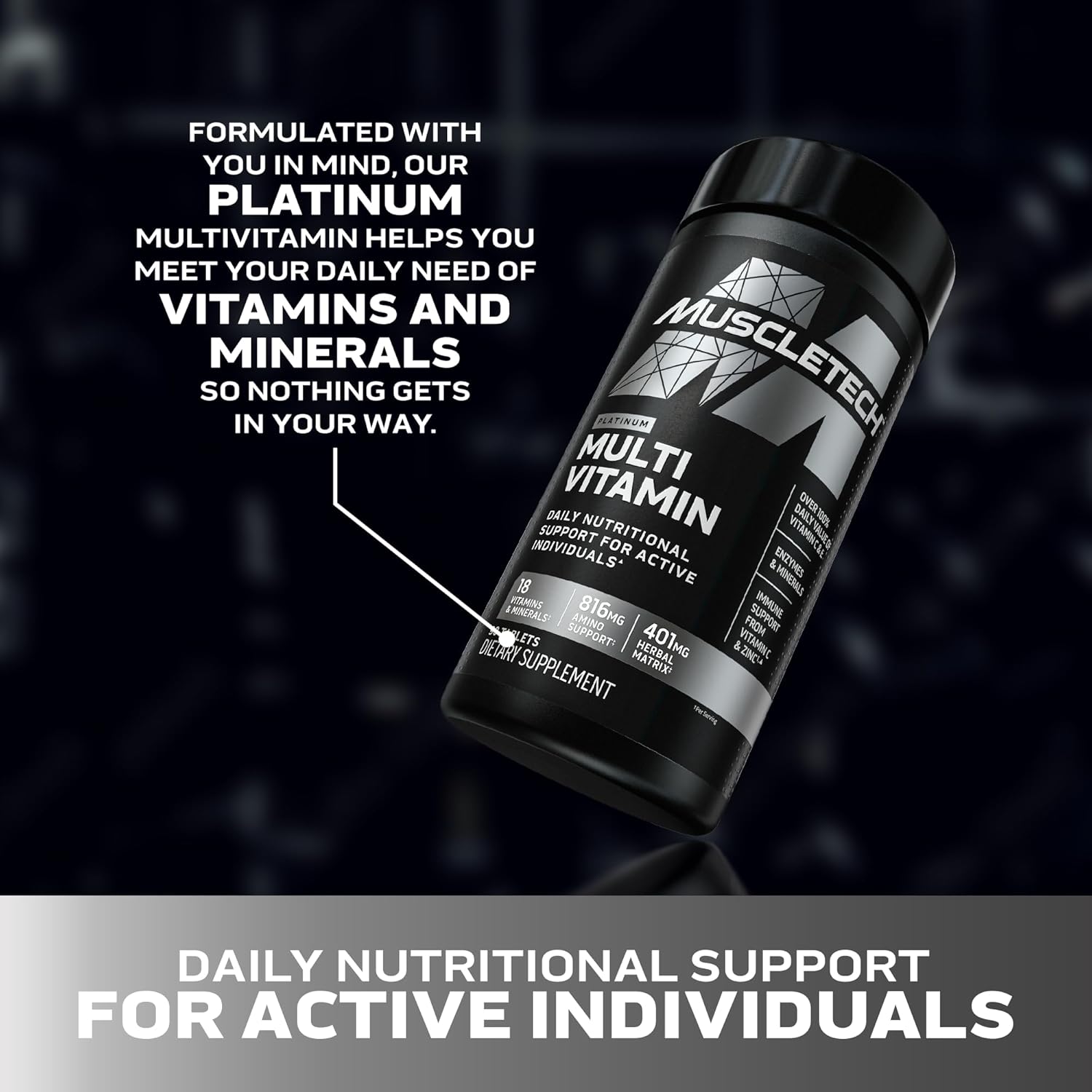 Picture of MuscleTech Platinum Multivitamins for Men & Women Multi-Vitamin Supplement for Immune Support 18 Vitamins & Minerals Vitamin - 90 Capsules
