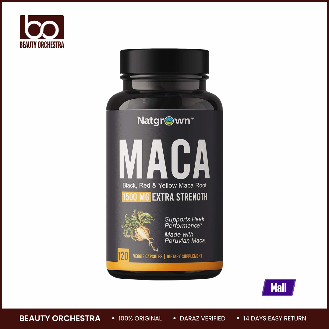 Picture of Natgrown Organic Maca Root 1500 mg with Black + Red + Yellow Peruvian Maca Root Extract Supplement for Men and Women - 120 capsules
