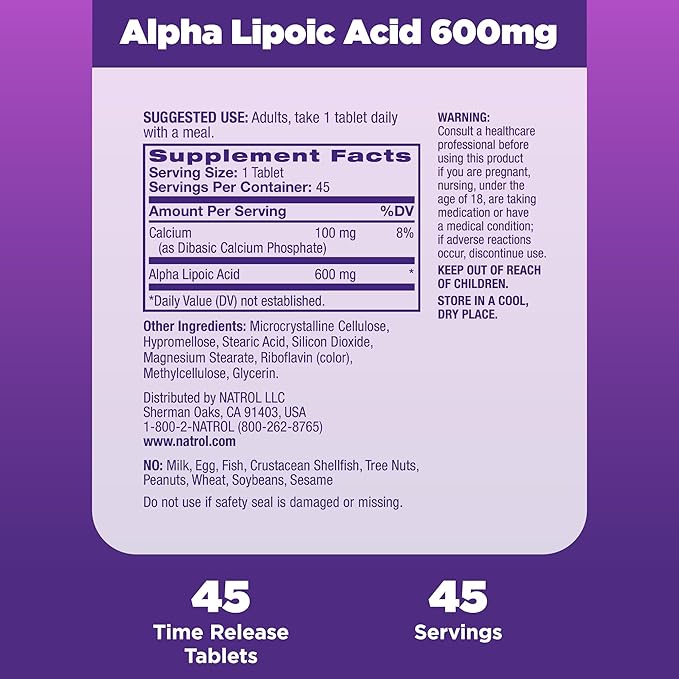 Picture of Natrol Alpha Lipoic Acid 600 mg Dietary Supplement for General Wellness 45 Tablets 45 Day Supply