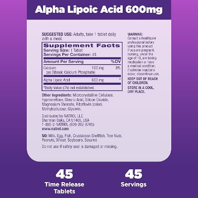 Picture of Natrol Alpha Lipoic Acid 600 mg Dietary Supplement for General Wellness 45 Tablets 45 Day Supply