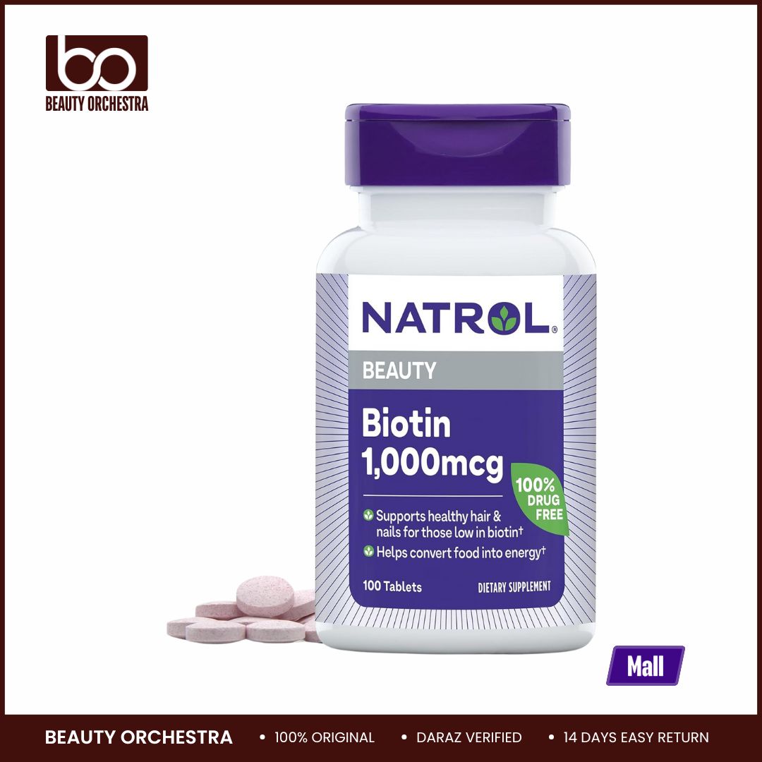 Picture of Natrol Beauty Biotin 1000mcg Dietary Supplement for Healthy Hair, Skin, Nails and Energy Metabolism 100 Tablets