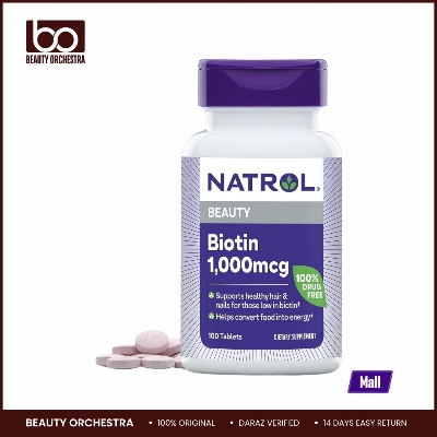 Picture of Natrol Beauty Biotin 1000mcg Dietary Supplement for Healthy Hair, Skin, Nails and Energy Metabolism 100 Tablets