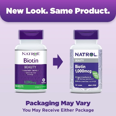 Picture of Natrol Beauty Biotin 1000mcg Dietary Supplement for Healthy Hair, Skin, Nails and Energy Metabolism 100 Tablets