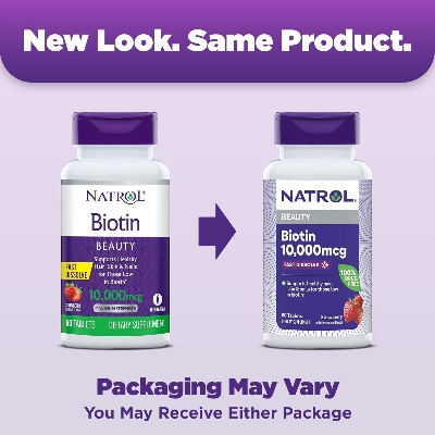 Picture of Natrol Biotin 10000mcg Faster Dissolve Supplement for Healthy Hair Skin and Nails for Those Low in Biotin Plus Energy Metabolism Support 60 Tablets