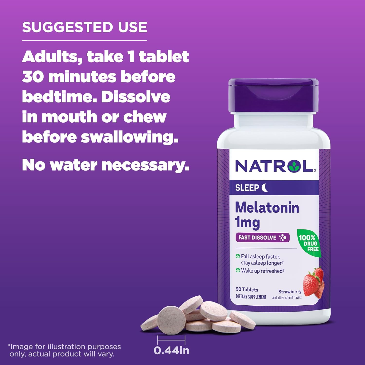 Picture of Natrol Melatonin 1mg, Melatonin Supplements for Restful Sleep, Sleep Support for Adults, 90 Strawberry-Flavored Tablets, Up to a 90 Day Supply - (Exp - May 31- 2025)
