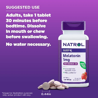 Picture of Natrol Melatonin 1mg, Melatonin Supplements for Restful Sleep, Sleep Support for Adults, 90 Strawberry-Flavored Tablets, Up to a 90 Day Supply - (Exp - May 31- 2025)