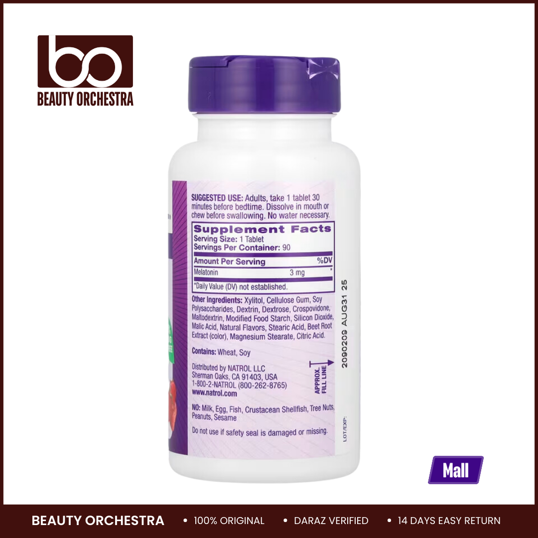 Picture of Natrol Melatonin 3mg Fast Dissolve Strawberry for Better Sleep - 90 Tablets (Exp- Aug 31 2025)