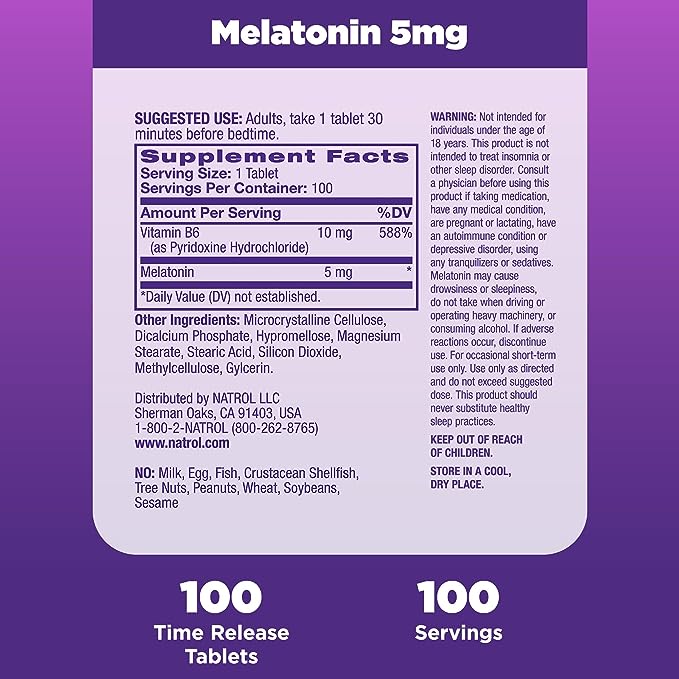 Picture of Natrol Melatonin 5mg - 100 Tablets (Time release, 5mg tablets, USA)
