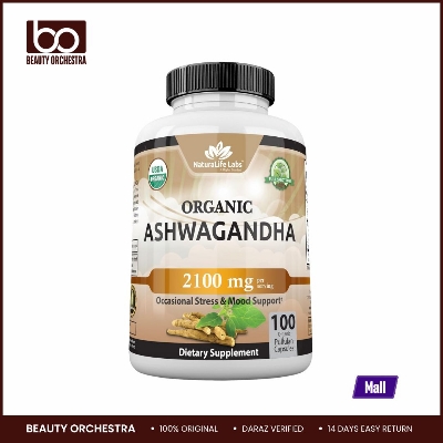 Picture of NaturaLife Labs Organic Ashwagandha 2,100 mg - 100 Veggie Capsules Pure Organic Ashwagandha Powder