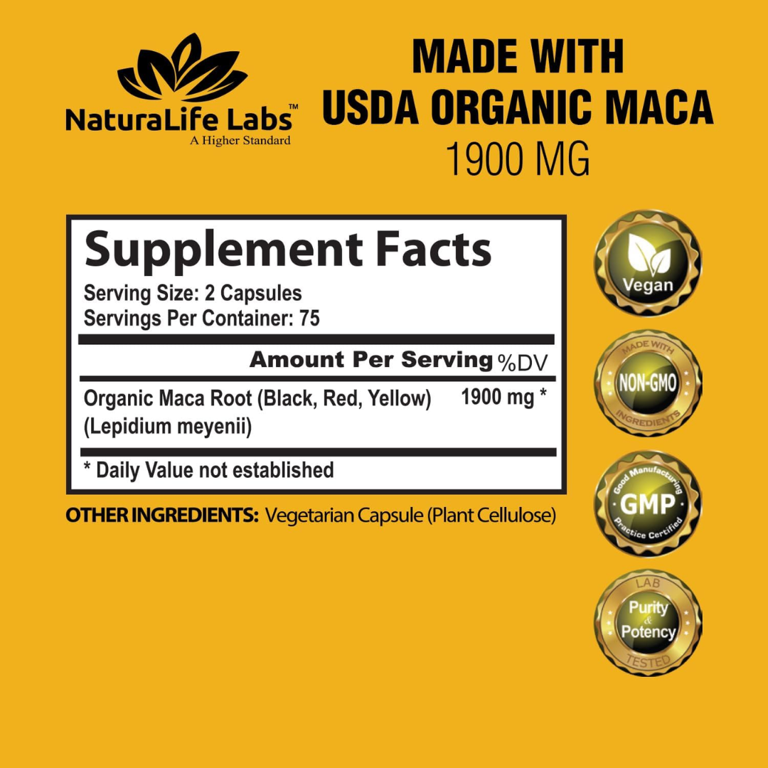 Picture of NaturaLife Labs Organic Maca 1900 mg - 150 Capsules