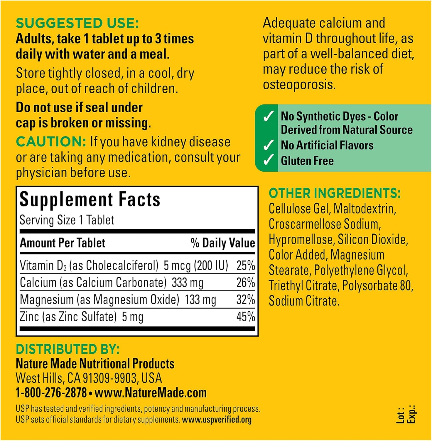 Picture of Nature Made Calcium Magnesium Zinc with Vitamin D3 Dietary Supplement for Bone Support 300 Tablets