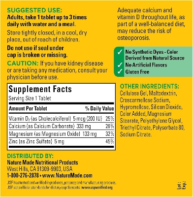 Picture of Nature Made Calcium Magnesium Zinc with Vitamin D3 Dietary Supplement for Bone Support 300 Tablets