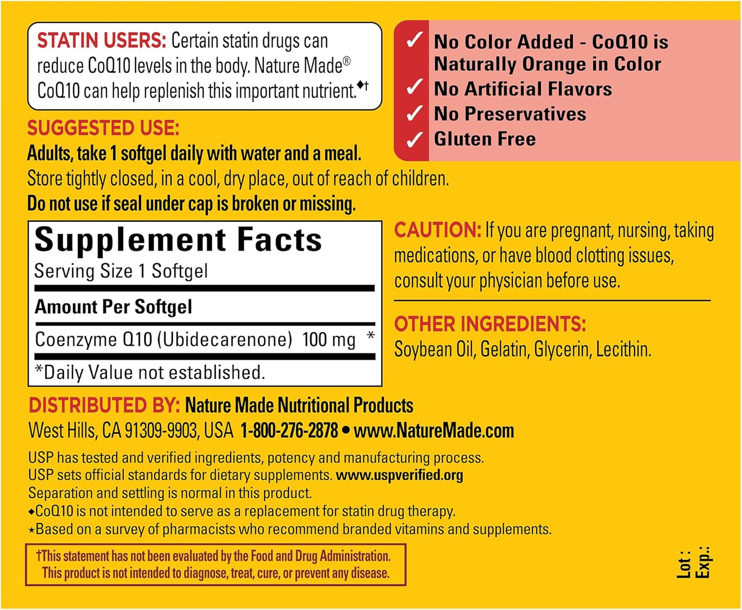 Picture of Nature Made CoQ10 100mg Dietary Supplement for Heart Health Support 120 Softgels