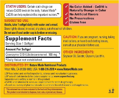 Picture of Nature Made CoQ10 100mg Dietary Supplement for Heart Health Support 120 Softgels