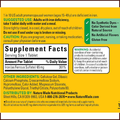 Picture of Nature Made Iron 65 mg - 180 Tablets