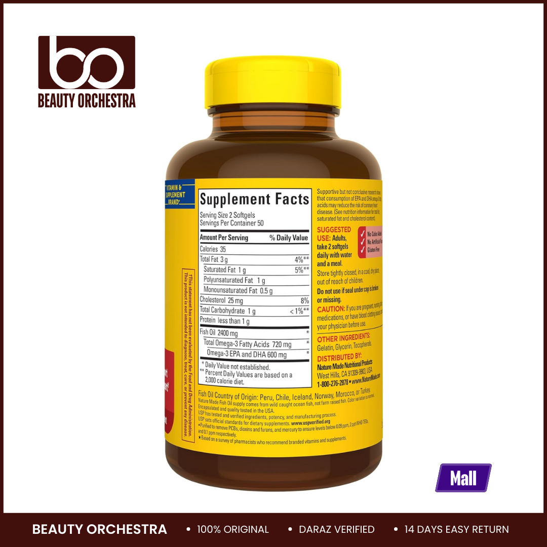 Picture of Nature Made Omega 3 Fish Oil 1200mg (Omega 3 Supplement with 100 Softgels, 50 Day Supply)