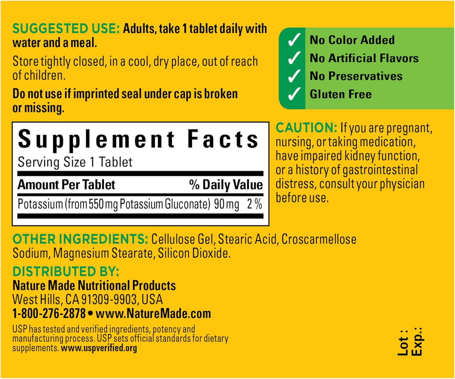 Picture of Nature Made Potassium Gluconate 550 mg Dietary Supplement for Heart Health Support 100 Tablets