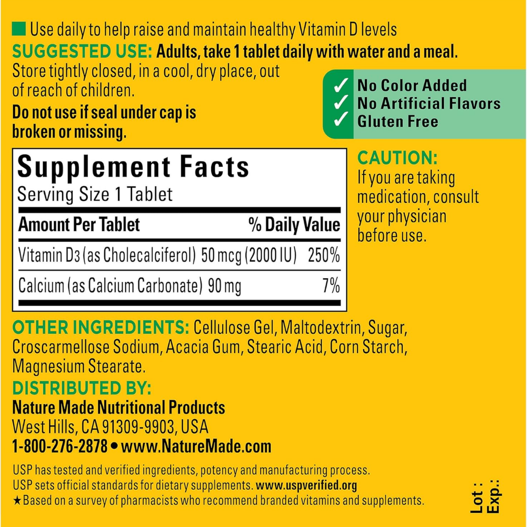 Picture of Nature Made Vitamin D3 2000 IU - 100 Tablets