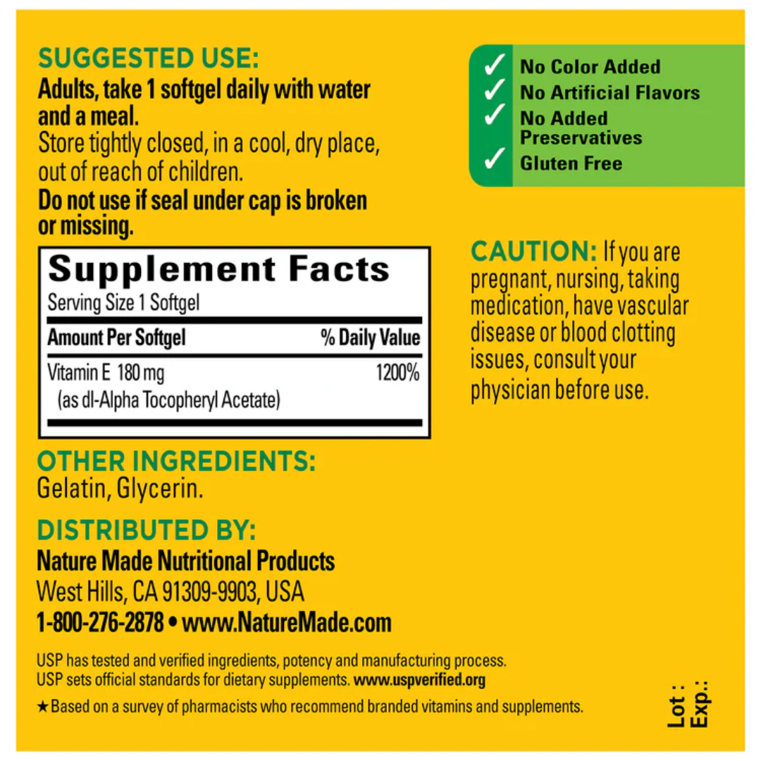 Picture of Nature Made Vitamin E 400 IU (180 mg) dl-Alpha  - 100 Softgels