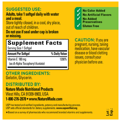 Picture of Nature Made Vitamin E 400 IU (180 mg) dl-Alpha  - 100 Softgels
