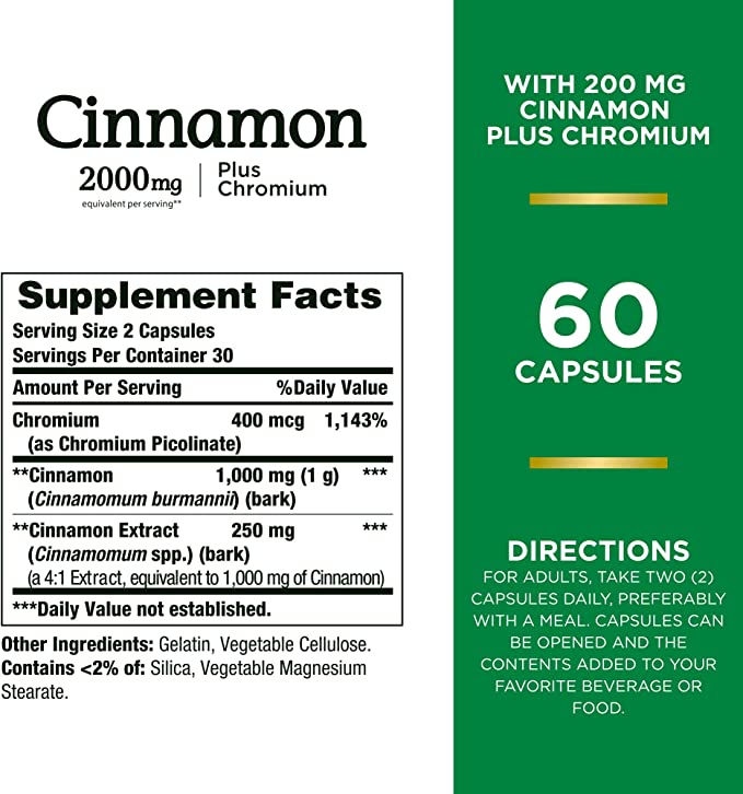 Picture of Nature’s Bounty Cinnamon Plus Chromium 2000mg - 60 Capsules