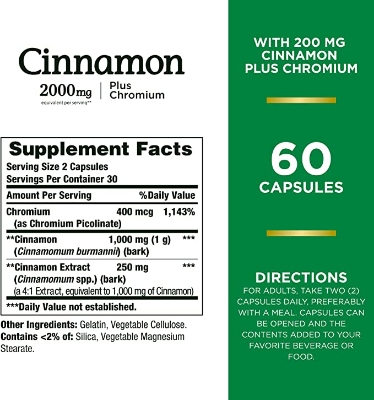 Picture of Nature’s Bounty Cinnamon Plus Chromium 2000mg - 60 Capsules