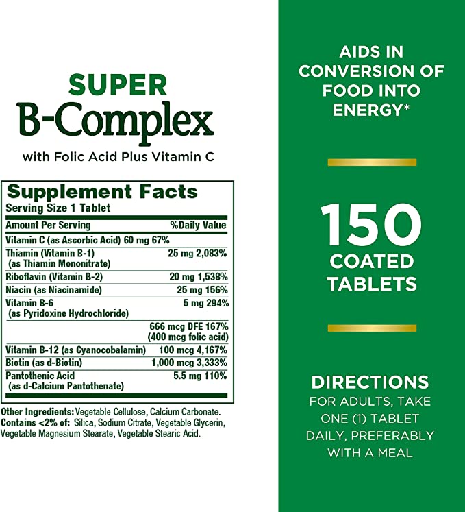 Picture of Nature’s Bounty Super B-Complex with Vitamin C & Folic Acid - 150 Tablets