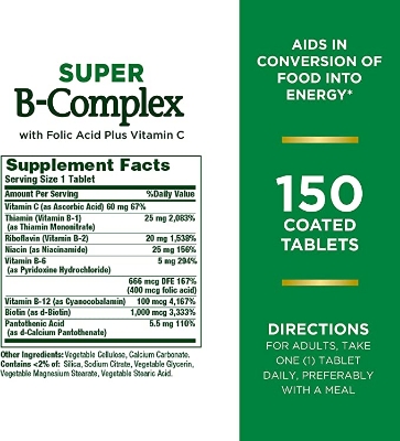 Picture of Nature’s Bounty Super B-Complex with Vitamin C & Folic Acid - 150 Tablets