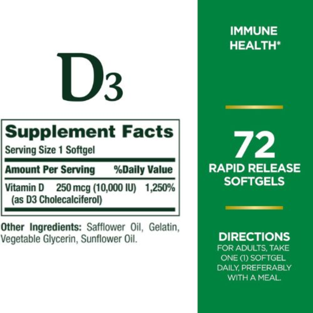 Picture of Nature’s Bounty Vitamin D3 250mcg 10000 IU - 72 Softgels