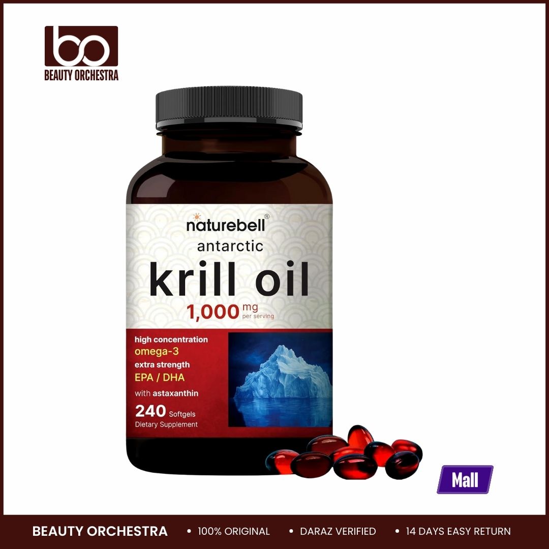 Picture of NatureBell Antarctic Krill Oil 1000mg Supplement 240 Softgels Natural Source of Omega-3 EPA DHA and Astaxanthin - No Aftertaste Support Heart Health Mercury Free & Non-GMO