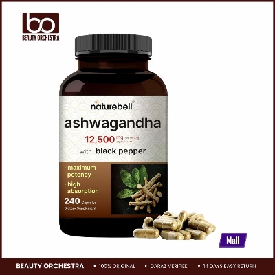 Picture of NatureBell Ashwagandha 12,500 mg Equivalent with Black Pepper, 240 Capsules | High Absorption Complex – Extra Strength 25:1 Root Extract – Adaptogens Supplements for Relaxation – Non-GMO
