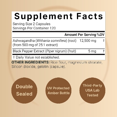 Picture of NatureBell Ashwagandha 12,500 mg Equivalent with Black Pepper, 240 Capsules | High Absorption Complex – Extra Strength 25:1 Root Extract – Adaptogens Supplements for Relaxation – Non-GMO