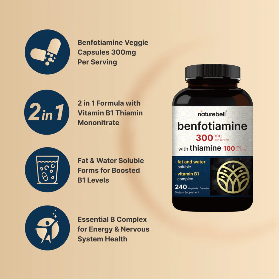 Picture of NatureBell Benfotiamine 300mg With Thiamine 100mg - 240 Veggie Capsules