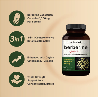 Picture of Naturebell Berberine Supplement 1500mg, 240 Veggie Capsules
