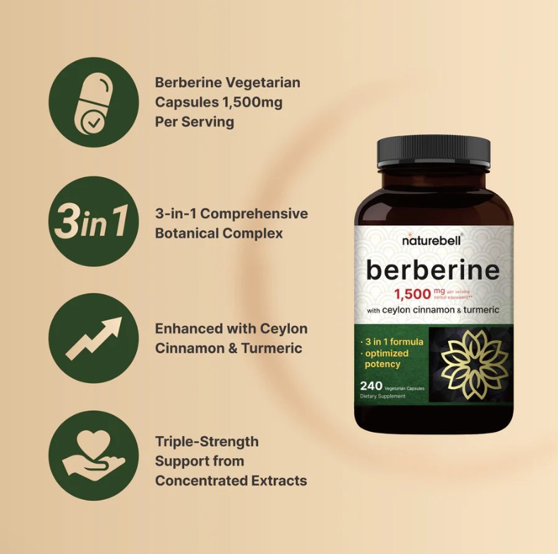 Picture of Naturebell Berberine Supplement 1500mg, 240 Veggie Capsules