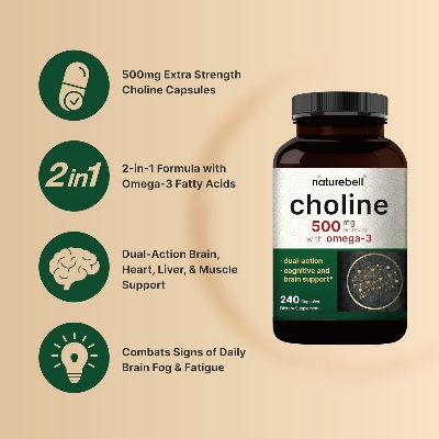 Picture of Naturebell Choline Supplements 500mg with Omega 3 Fatty Acids 240 Capsules