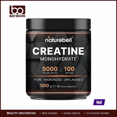 Picture of NatureBell Creatine Monohydrate Powder 500 Grams 5000mg Per Serving Unflavored Micronized Creatine Powder - Pre Workout | Keto | Vegan | Dissolves Easy | Filler Free - 100 Servings (1.1Lb)