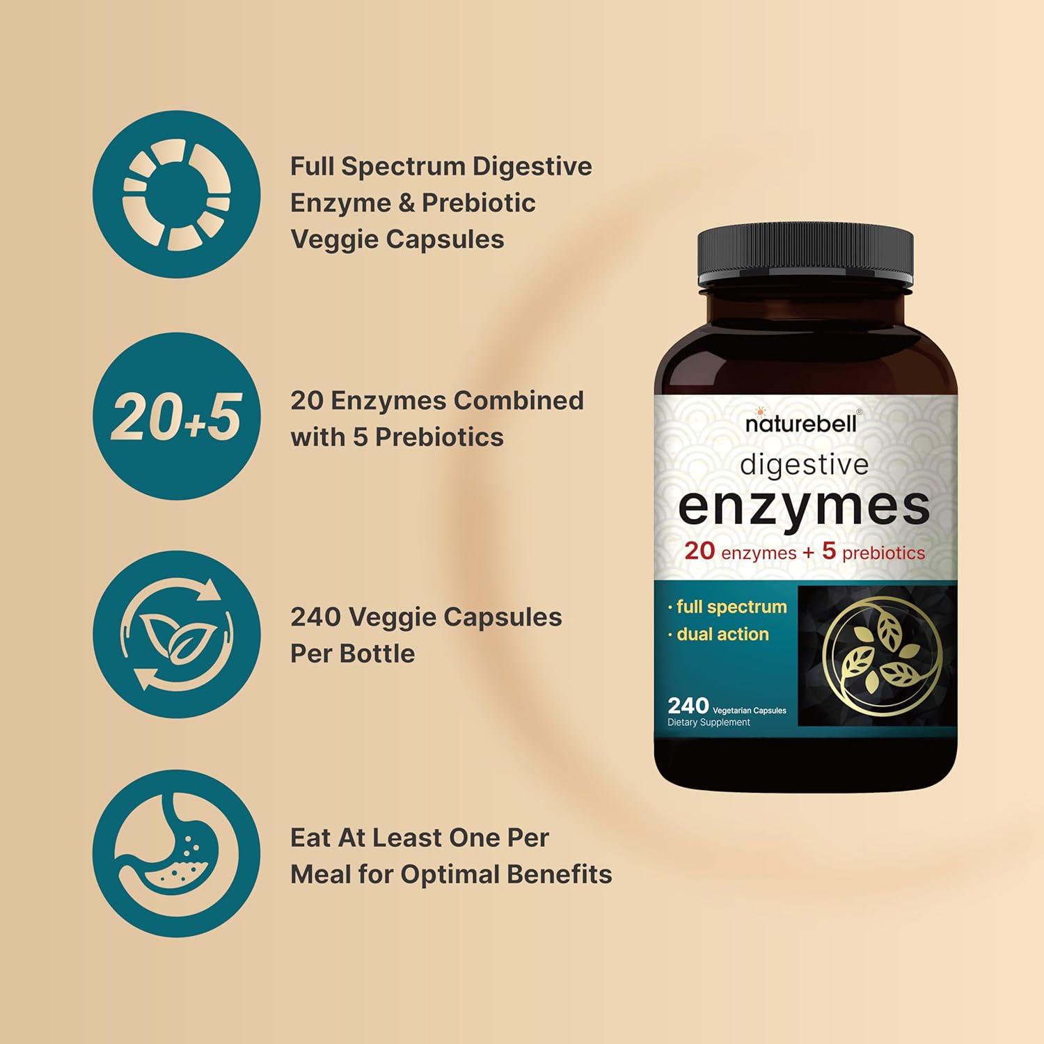 Picture of NatureBell Digestive Enzymes with Probiotics and Prebiotics 240 Veggie Capsules