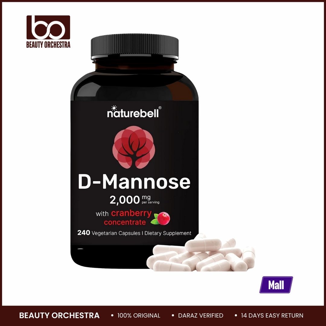 Picture of NatureBell D-Mannose 500mg Capsules (2000mg Per Serving) | 240 Veggie Capsules + Cranberry Extract 400mg, Fast Acting Urinary Tract Health Pills, Utra UTI Support for Women & Men