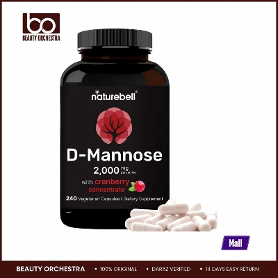 Picture of NatureBell D-Mannose 500mg Capsules (2000mg Per Serving) | 240 Veggie Capsules + Cranberry Extract 400mg, Fast Acting Urinary Tract Health Pills, Utra UTI Support for Women & Men
